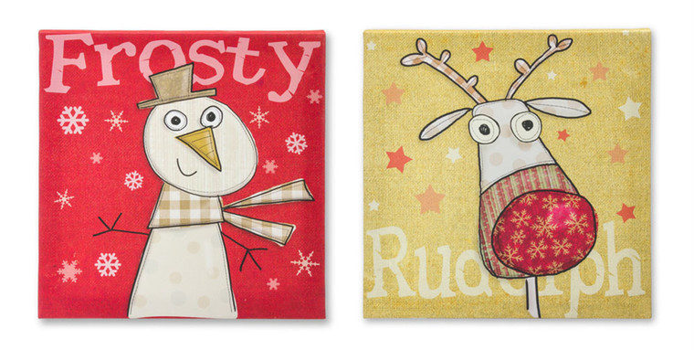 Melrose Frosty And Rudolph (Set Of 2) 10"Sq Plastic/Mdf 81136DS