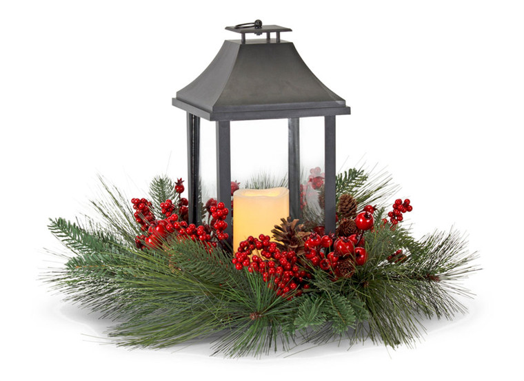 Melrose Pine And Berry W/Lantern 20"D X 16"H Plastic/Foam/Metal 6 Hr Timer 1 Aa Battery, Not Included 81221DS