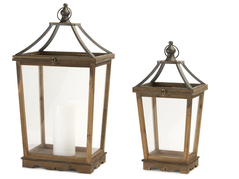 Melrose Lantern (Set Of 2) 24"H, 30.5"H Wood/Glass 81407DS