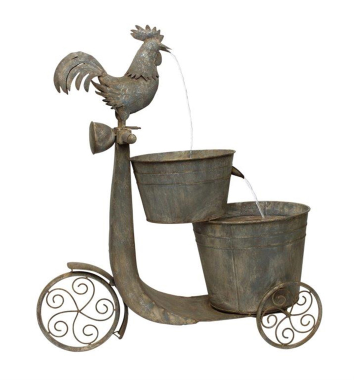 Melrose Chicken On Scooter Fountain 27.25"L X 31"H Iron 82173DS