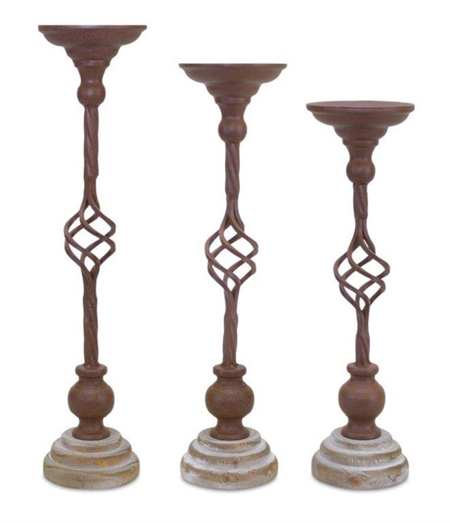 Melrose Candle Holder (Set Of 3) 14.75"H, 16.25"H, 17.5"H Iron/Wood 82352DS