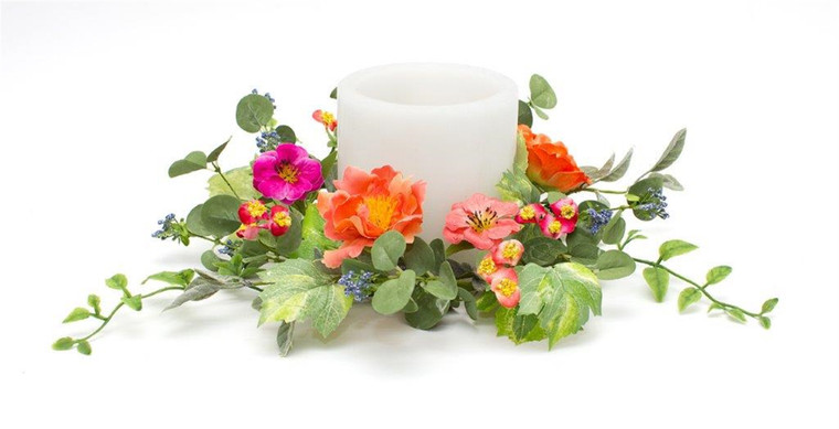 Melrose Mixed Floral Candle Ring 21"D Polyester (Fits A 6" Candle) 82479DS