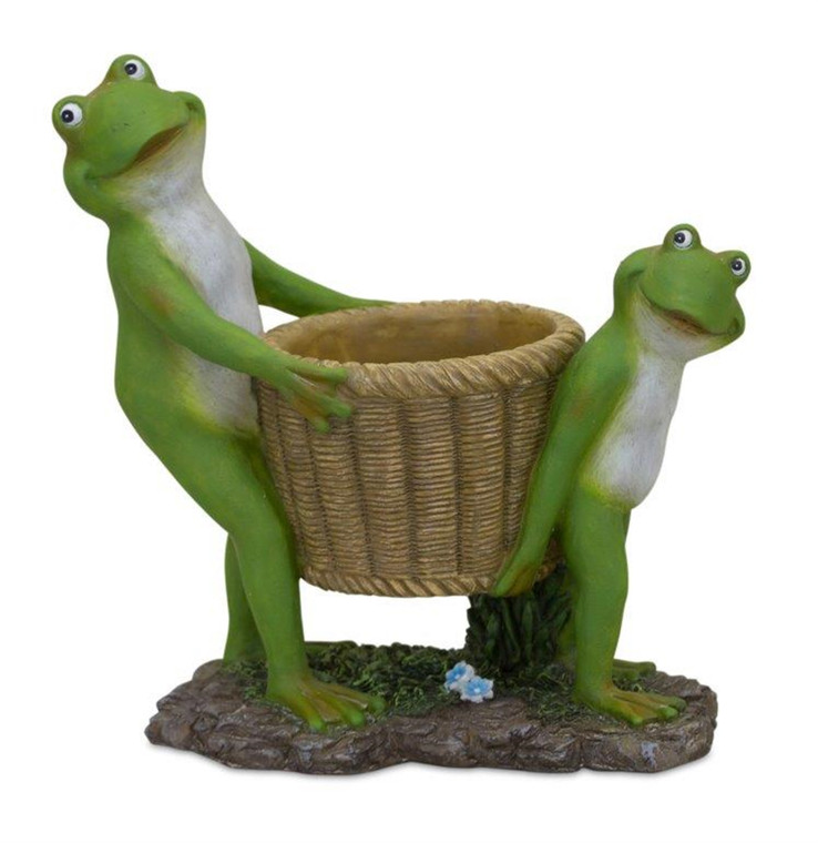 Melrose Frogs With Basket 9"L X 10"H Resin 82670DS