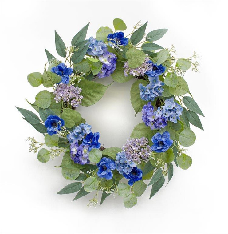 Melrose Anemone And Hydrangea Wreath 20.5"D Polyester 82776DS