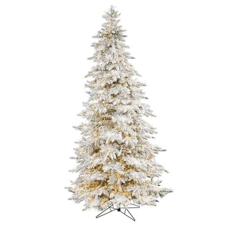 Nearly Natural 9' Flocked Gr& Northern Rocky Fir Artificial Christmas Tree With 8208 Warm Cluster Led Lights & 1818 Bendable Branches T1462