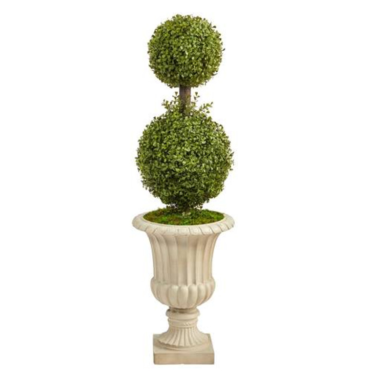 Nearly Natural 4' Double Boxwood Topiary Artificial Tree In Sand Finished Urn T2490