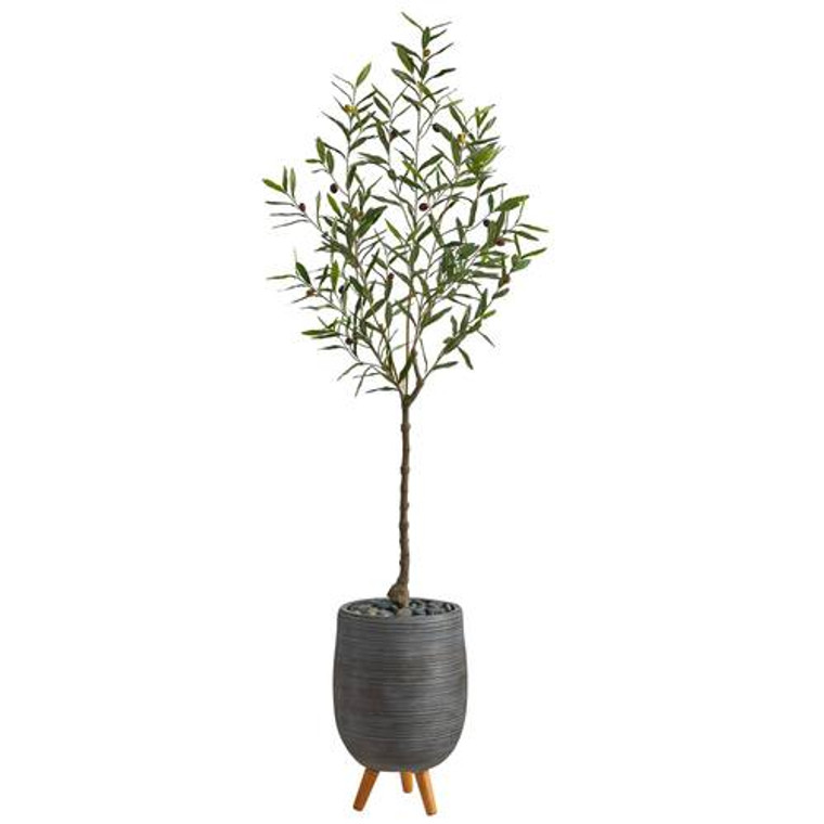 Nearly Natural 70" Olive Artificial Tree In Gray Planter With Stand T2554