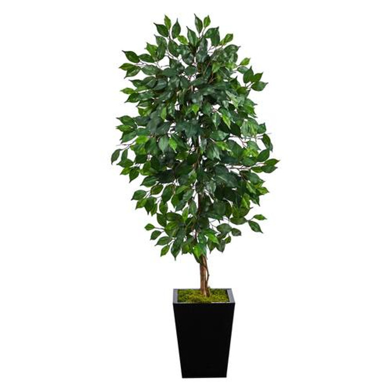 Nearly Natural 5' Ficus Artificial Tree In Black Metal Planter T2567