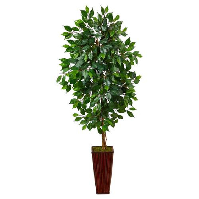 Nearly Natural 5' Ficus Artificial Tree In Bamboo Planter T2568