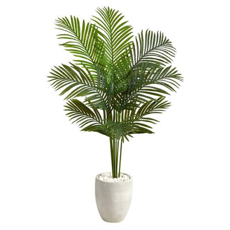 Nearly Natural 5' Paradise Palm Artificial Tree In White Planter T2583