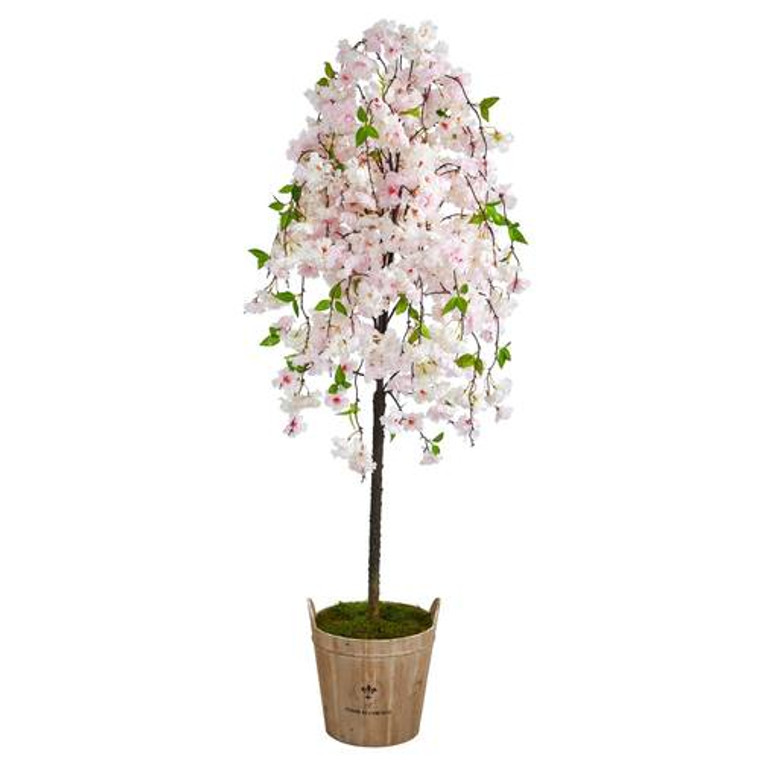 Nearly Natural 70" Cherry Blossom Artificial Tree In Farmhouse Planter T2590