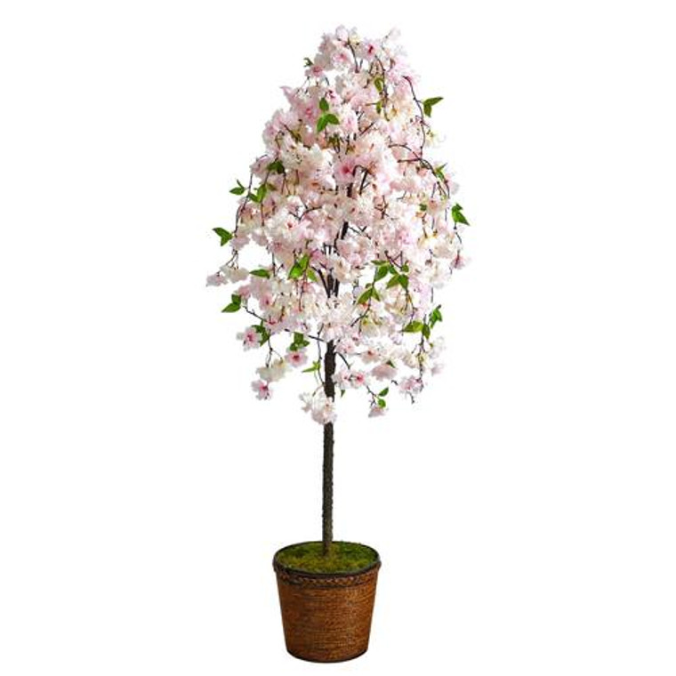 Nearly Natural 70" Cherry Blossom Artificial Tree In Wicker Planter T2592