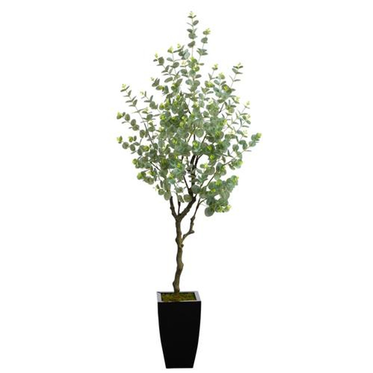 Nearly Natural 64" Eucalyptus Artificial Tree In Black Metal Planter T2597