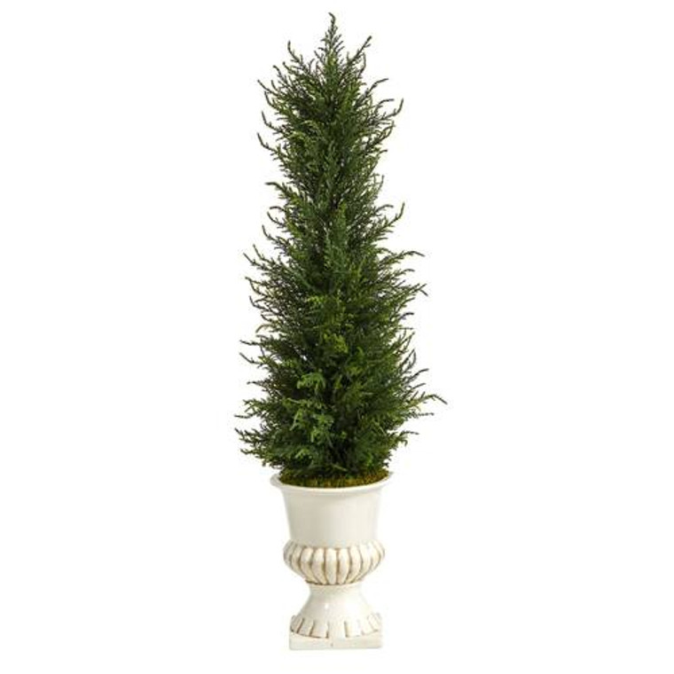 Nearly Natural 39" Cypress Artificial Tree In White Urn Uv Resistant (Indoor/Outdoor) T2604