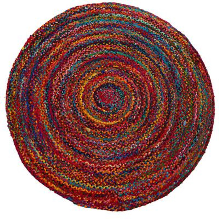 Nearly Natural 5' X 5' Hand Braided Boho Colorful Chindi Round Rug D1010