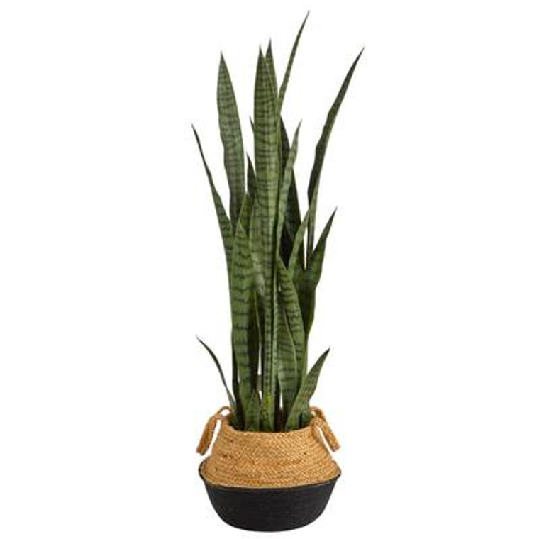 Nearly Natural 46" Sansevieria Artificial Plant In Boho Chic Handmade Cotton & Jute White Woven Planter P1761