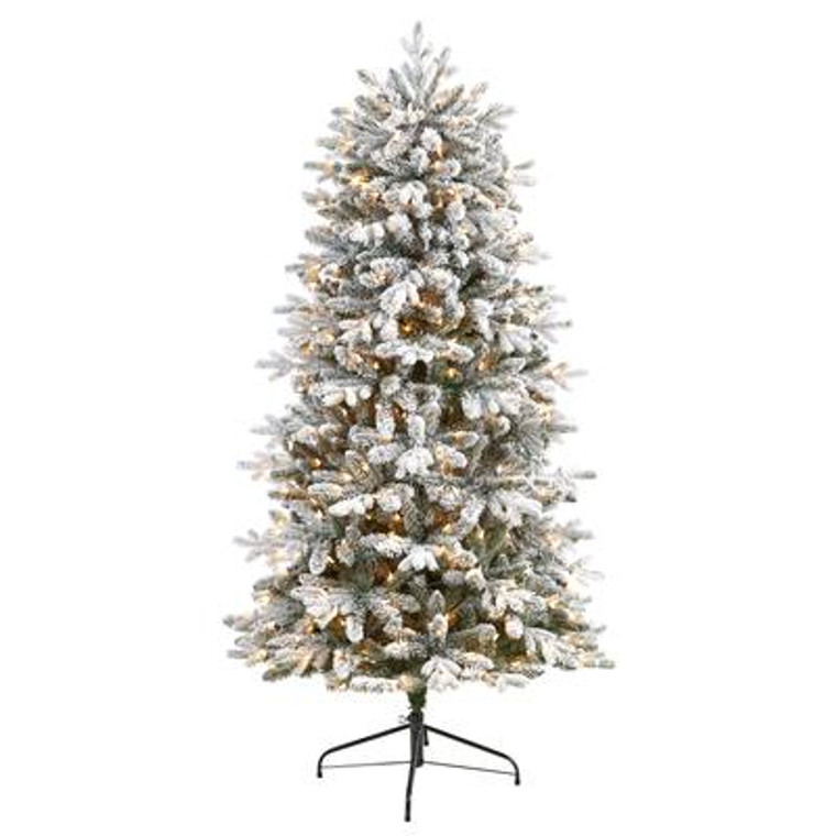 Nearly Natural 6' Aspen Mountain Fir Flocked Christmas Tree With 1198 Bendable Branches And 450 Led Lights T2354