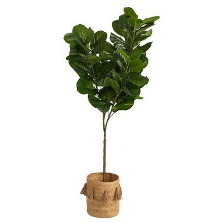 Nearly Natural 6' Fiddle Leaf Fig Artificial Tree In Handmade Natural Jute Planter With Tassels T2915