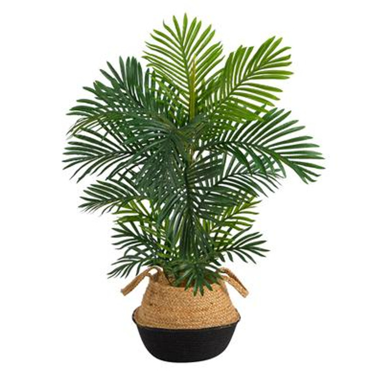 Nearly Natural 40" Areca Artificial Palm Tree In Boho Chic Handmade Cotton & Jute Black Woven Planter Uv Resistant (Indoor/Outdoor) T2948