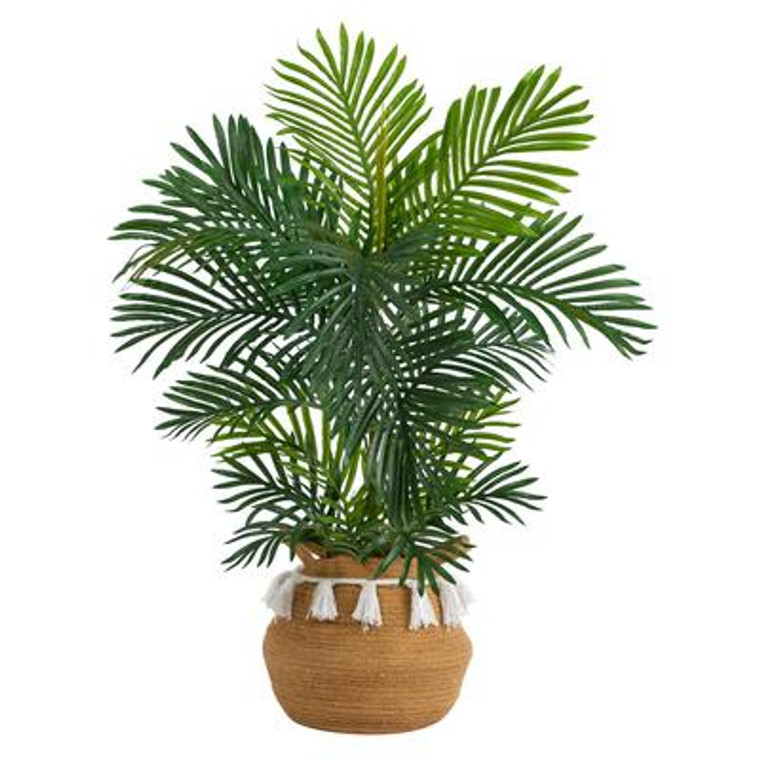 Nearly Natural 40" Areca Artificial Palm Tree In Boho Chic Handmade Natural Cotton Woven Planter With Tassels Uv Resistant (Indoor/Outdoor) T2949