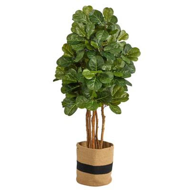 Nearly Natural 5' Fiddle Leaf Fig Artificial Tree In Handmade Natural Cotton Planter T2953