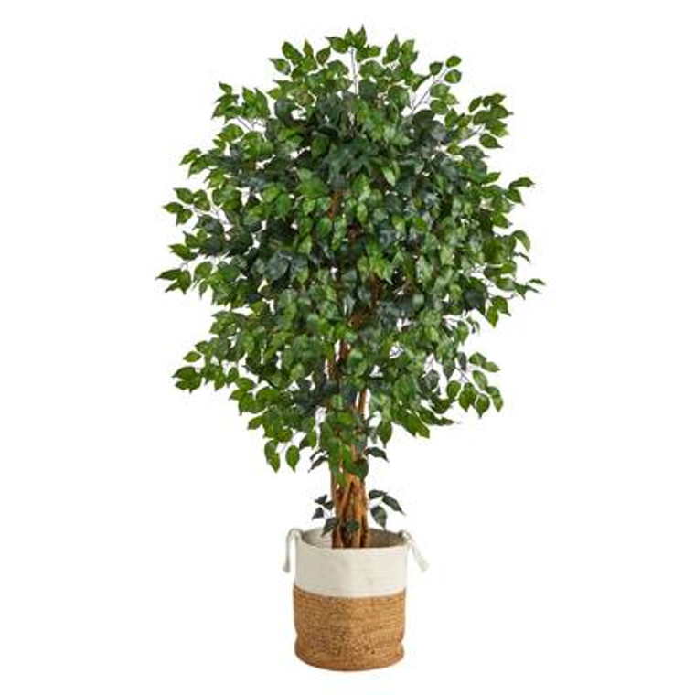 Nearly Natural 5.5' Palace Ficus Artificial Tree With In Handmade Natural Jute And Cotton Planter T2954