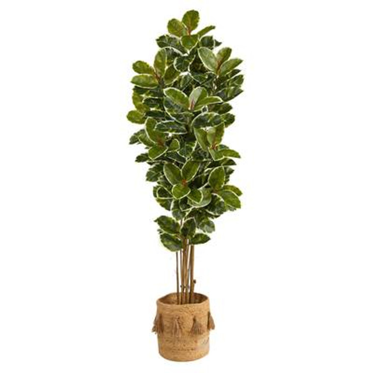 Nearly Natural 6' Oak Artificial Tree In Handmade Natural Jute Planter With Tassels Uv Resistant (Indoor/Outdoor) T2966