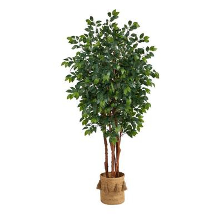 Nearly Natural 7' Sakaki Artificial Tree In Handmade Natural Jute Planter With Tassels T2989