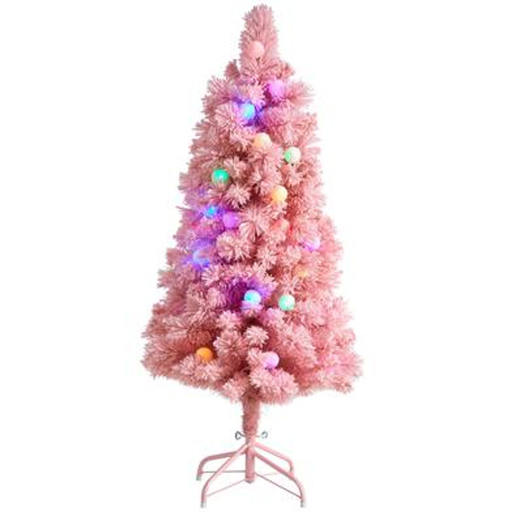 Nearly Natural 4' Holiday Frosted Pink Cashmere Artificial Christmas Tree With 30 Jumbo Multicolored Globe Led Lights T3030