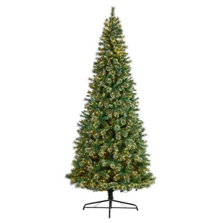 Nearly Natural 10' Wisconsin Slim Snow Tip Pine Artificial Christmas Tree With 1050 Clear Led Lights T3051