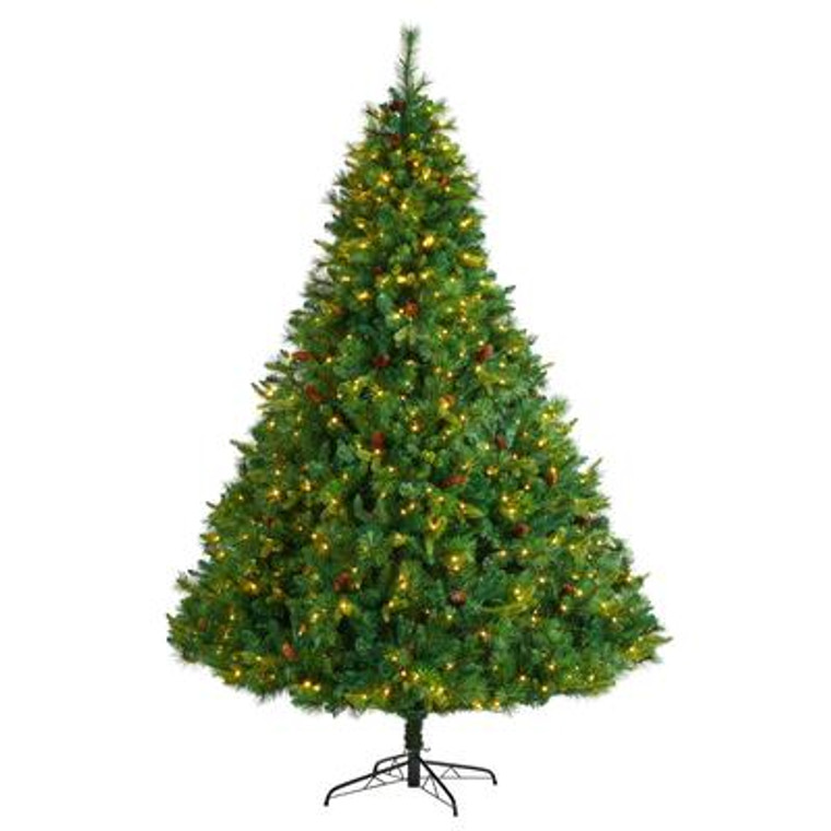Nearly Natural 8' West Virginia Full Bodied Mixed Pine Artificial Christmas Tree With 700 Clear Led Lights & Pine Cones T3052