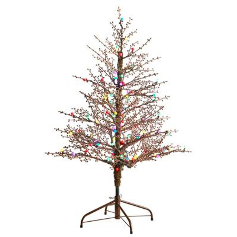 Nearly Natural 4' Frosted Berry Twig Artificial Christmas Tree With 100 Multicolored Gum Ball Led Lights & 240 Bendable Branches T3256