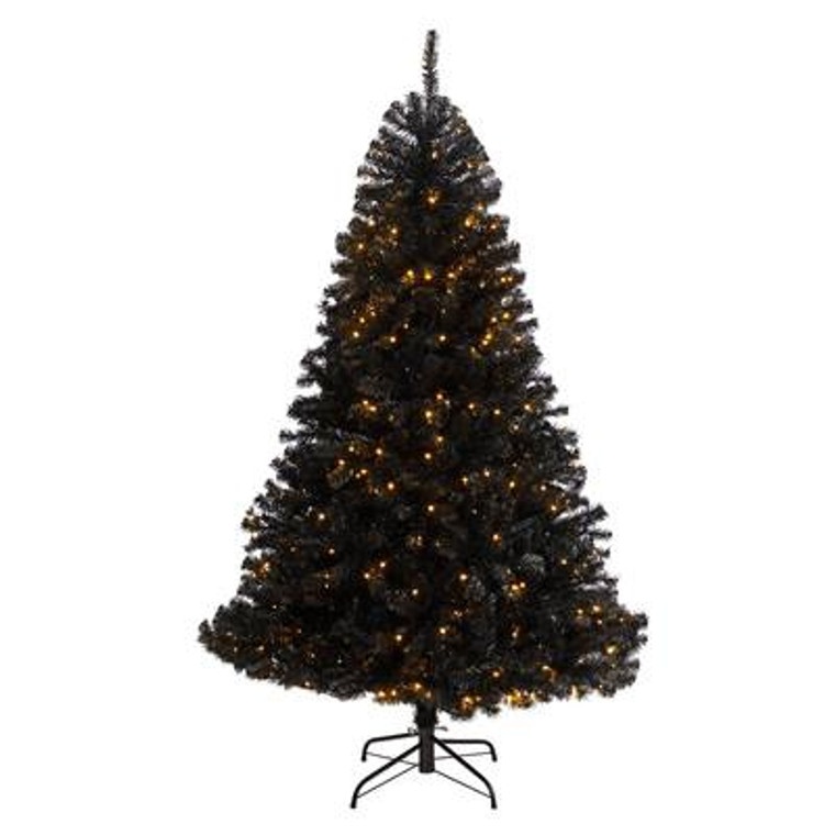 Nearly Natural 6' Black Artificial Christmas Tree With 400 Clear Led Lights And 1036 Tips T3264