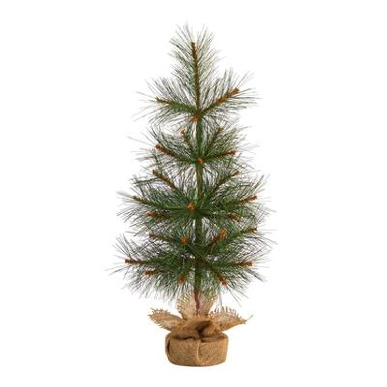 Nearly Natural 2' Artificial Christmas Tree Set In A Burlap Base T3271