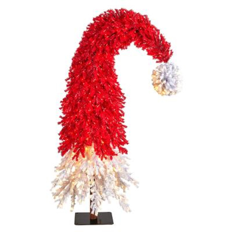 Nearly Natural 9' Holiday Red Santa'S Hat Christmas Tree With 600 Led Lights And 1992 Bendable Branches T3275