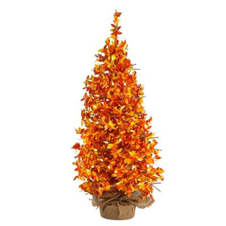 Nearly Natural 2' Harvest Halloween Artificial Christmas Tree Pre-Lit With 50 Led Lights In Burlap Base T3277