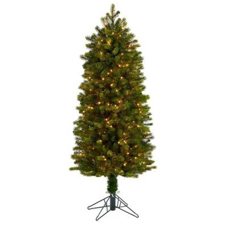 Nearly Natural 5' Slim Colorado Mountain Spruce Artificial Christmas Tree With 250 (Multifunction With Remote Control) Warm White Micro Led Lights T3287