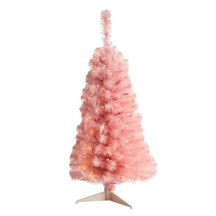 Nearly Natural 3' Pink Artificial Christmas Tree With 50 Led Lights And 118 Bendable Branches T3303