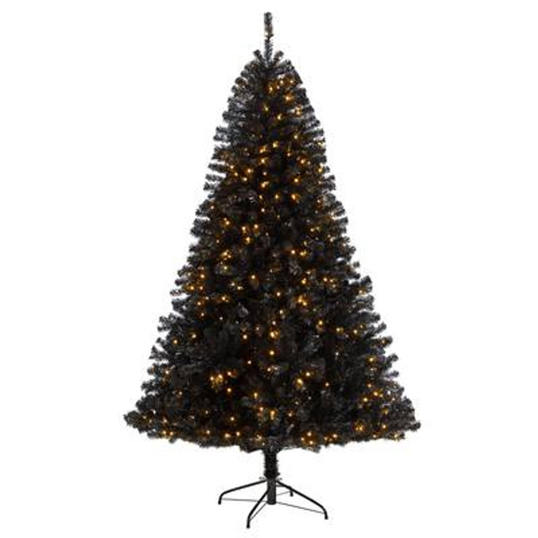Nearly Natural 7' Black Artificial Christmas Tree With 500 Clear Led Lights And 1428 Tips T3307