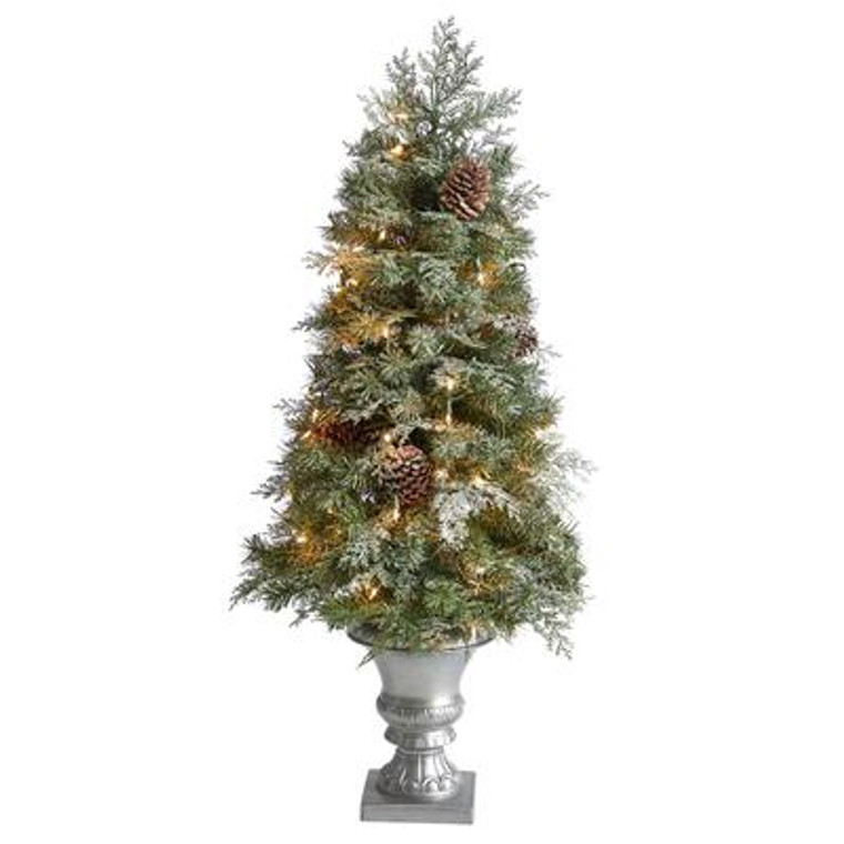 Nearly Natural 4' English Pine Artificial Christmas Tree With 100 Warm White Led Lights & 413 Bendable Branches In Decorative Urn T3324
