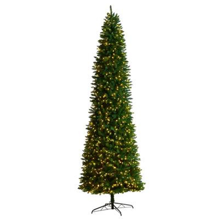 Nearly Natural 11' Slim Green Mountain Pine Artificial Christmas Tree With 950 Clear Led Lights & 2836 Bendable Branches T3329