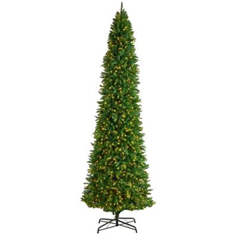 Nearly Natural 12' Slim Green Mountain Pine Artificial Christmas Tree With 1100 Clear Led Lights And 3235 Tips T3330