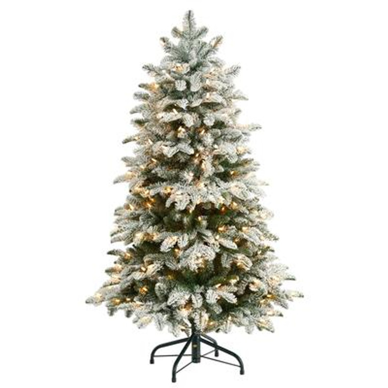 Nearly Natural 4' Flocked North Carolina Fir Artificial Christmas Tree With 250 Warm White Lights & 779 Bendable Branches T3334