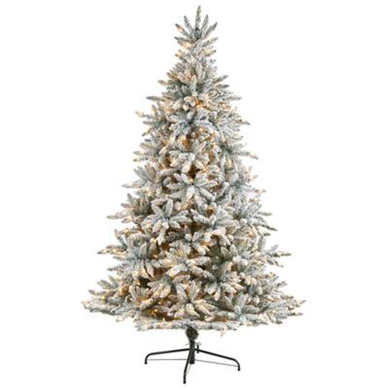 Nearly Natural 8' Flocked West Virginia Spruce Artificial Christmas Tree With 600 Clear Lights & 1856 Bendable Branches T3349