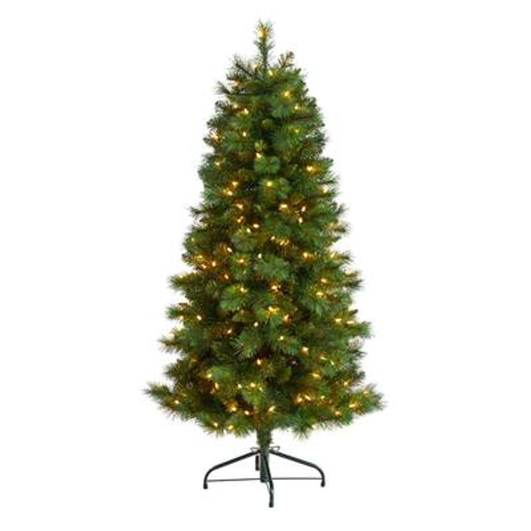 Nearly Natural 5' Slim West Virginia Mountain Pine Artificial Christmas Tree With 200 Clear Lights & 467 Bendable Branches T3353