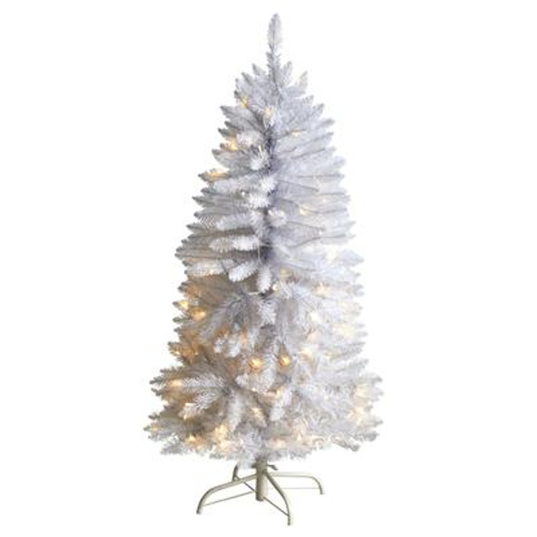 Nearly Natural 4' Slim White Artificial Christmas Tree With 100 Warm White Led Lights And 293 Bendable Branches T3358