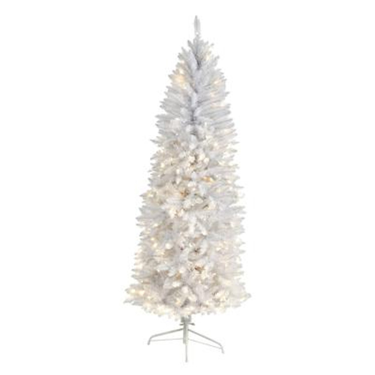 Nearly Natural 6' Slim White Artificial Christmas Tree With 250 Warm White Led Lights And 743 Bendable Branches T3360