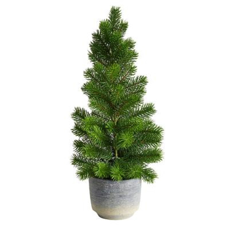 Nearly Natural 22" Christmas Pine Artificial Tree In Decorative Planter T3376
