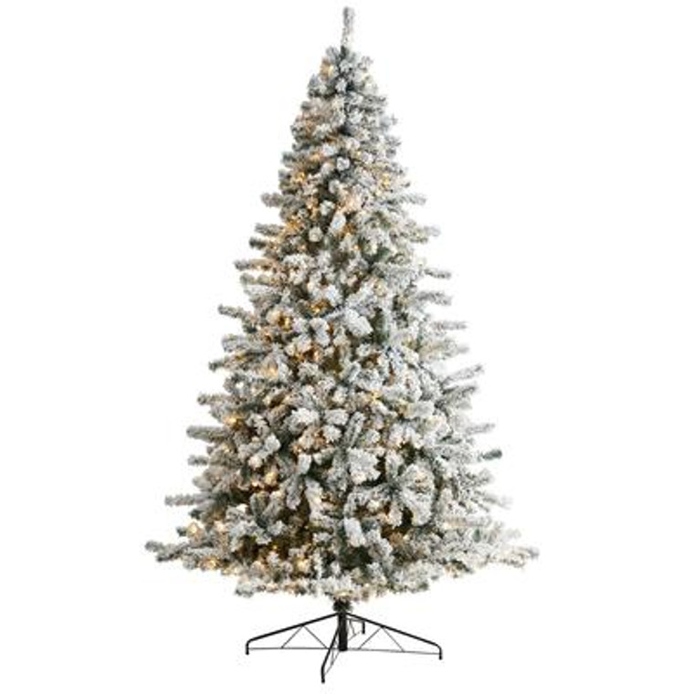 Nearly Natural 9' Flocked Rock Springs Spruce Christmas Tree With 650 Led Lights And 1550 Bendable Branches T3382