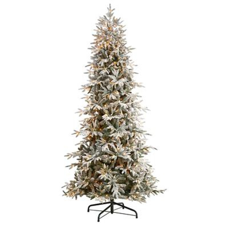 Nearly Natural 9.5' Flocked Manchester Spruce Artificial Christmas Tree With 650 Lights And 1733 Bendable Branches T3506